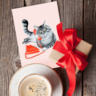 Cat On The Phone Greeting Card