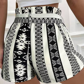 Black & White Tie Front Summer Shorts