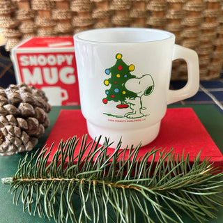 Snoopy Christmas Tree Milk Glass Mug