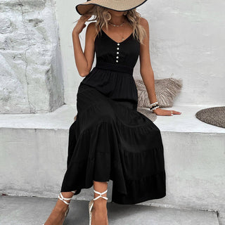 Long Black Flowy Halter Dress