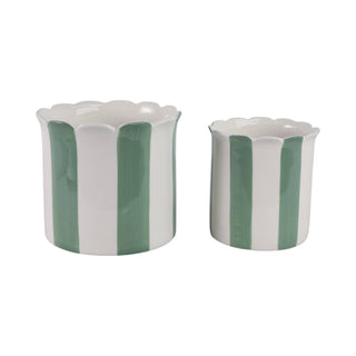Green/White Ceramic Striped Planters
