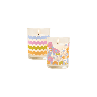 Gathering Flowers Rocks Glass Candle