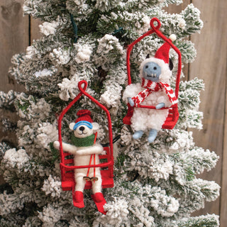 Ski Lift Polar Bear Felted Ornament