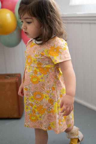 Retro Marigold Floral Peter Pan Collar Toddler Dress