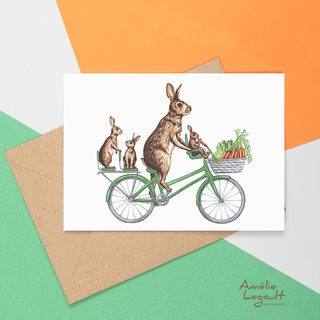 Rabbit Family Riding Bike Greeting Card