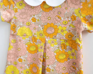 Retro Marigold Floral Peter Pan Collar Toddler Dress
