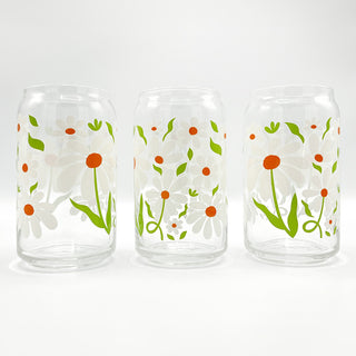 Retro White Daisy Flower Glass Can Cup