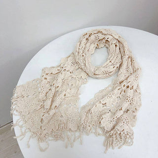 White Boho Crochet Shawl Scarf