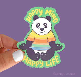Panda, Happy Mind Happy Life, Meditate Vinyl Sticker