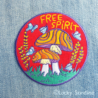 Free Spirit Mushroom Hippie Embroidered Patch