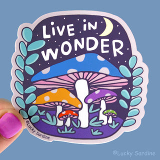 Live In Wonder Mushrooms Rainbow Vinyl Sticker
