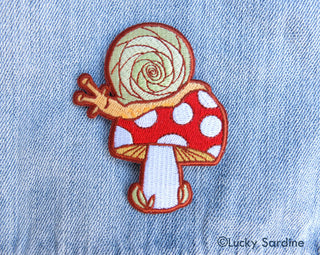 Snail On A Toadstool Mushroom Embroidered Patch