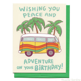Hippie Van Palm Tree Birthday Adventure Greeting Card