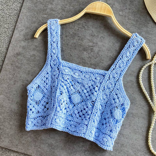 Blue Handmade Vintage Crochet Design Camisole