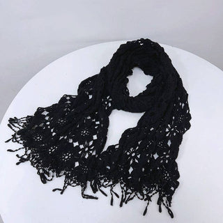 Black Boho Crochet Shawl Scarf