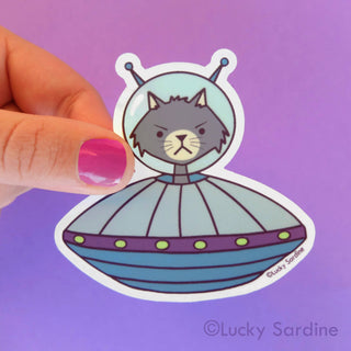 Cat UFO Alien Vinyl Sticker
