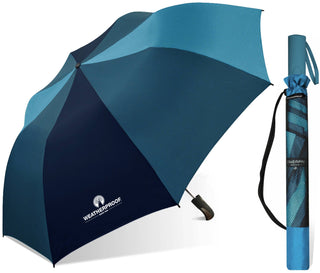 Weatherproof 56" Folding Two-Person Auto Umbrella-Blue Tones