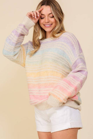 Pastel Rainbow Cable Knit Sweater