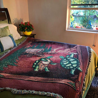 Grateful Dead Covered Wagon Terrapins Woven Cotton Blanket Brown | Little Hippie