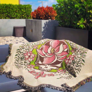 Grateful Dead White Sugar Magnolia Stealie Woven Cotton Blanket | Little Hippie