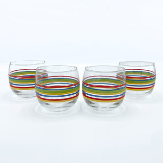 Vintage Glasses Rainbow Stripes Set of 4