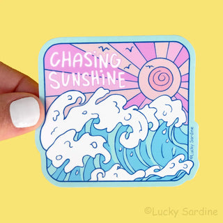 Chasing Sunshine, Ocean Waves, Sunset Vinyl Sticker
