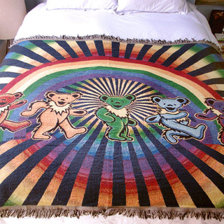 Grateful Dead Rainbow Bears Woven Cotton Blanket | Little Hippie