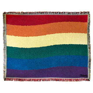 Rainbow Stripes Woven Cotton Blanket | Little Hippie