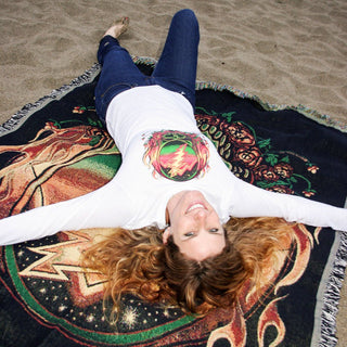 Grateful Dead Scarlet Fire Stealie Woven Cotton Blanket | Little Hippie