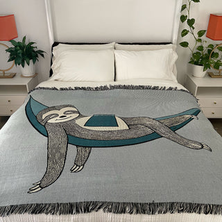Sloth in a Hammock Woven Cotton Blanket