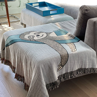 Sloth in a Hammock Woven Cotton Blanket