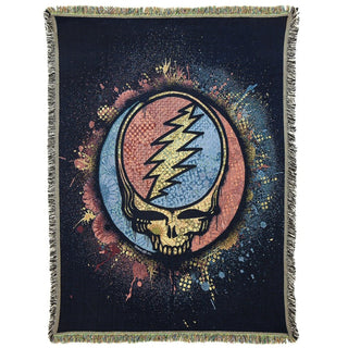Grateful Dead Spray Paint Stealie Woven Cotton Blanket - Pink/Turquoise | Little Hippie