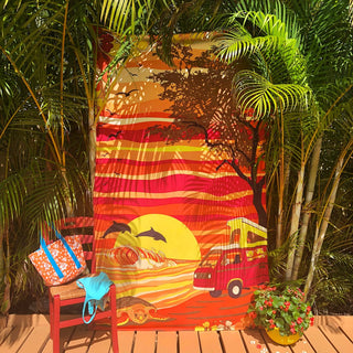 Van Camping on a Hawaii Beach Printed Cotton Tapestry | Little Hippie