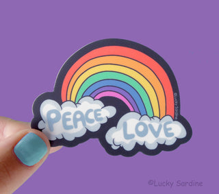 Retro Rainbow & Cloud Peace & Love vinyl sticker
