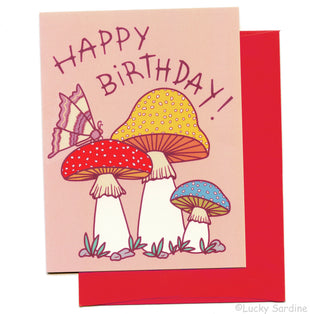 Toadstool, Mushroom Moth Happy Birthday Card