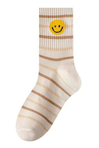 Smiley Face Stripe Crew Socks