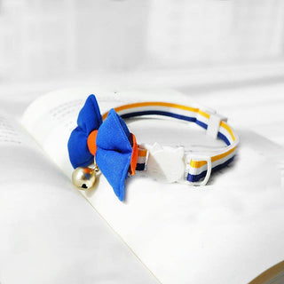 Cat Collar with Bow & Blue Stripe