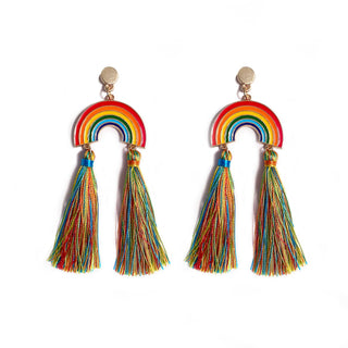Rainbow Earrings With Long Tassels