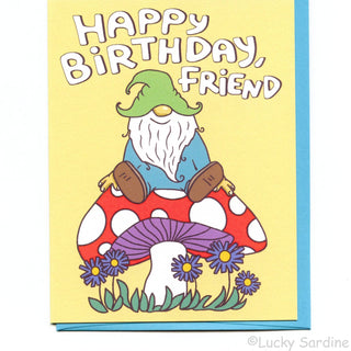 Gnome and Mushroom Happy Birthday Greeting Card