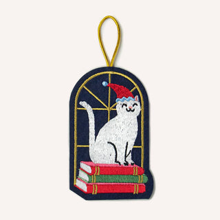 Book Stack Cat Ornament