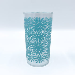 Vintage 1960's Mid-Century Glassware Turquoise Blue Flowers Set of 4