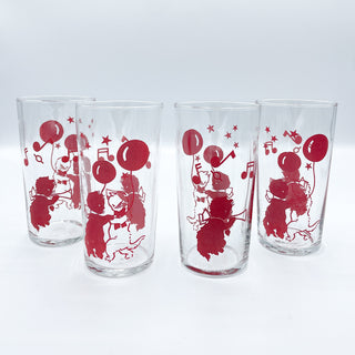 Vintage 1960s/1970s Mid-Century Glassware Music Dancing Red Cats Set of 4