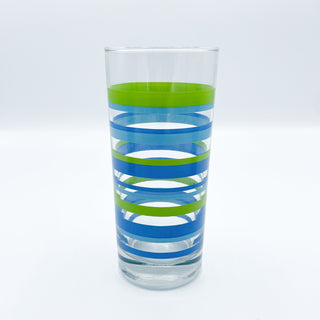 Vintage 1970s/1980s Glassware Blue & Green Stripes Glasses Set of 3