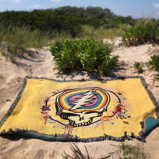 Grateful Dead Yellow Rainbow Splatter Stealie Woven Cotton Blanket | Little Hippie