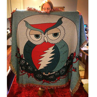 Blue Grateful Dead Owl Woven Cotton Blanket | Little Hippie